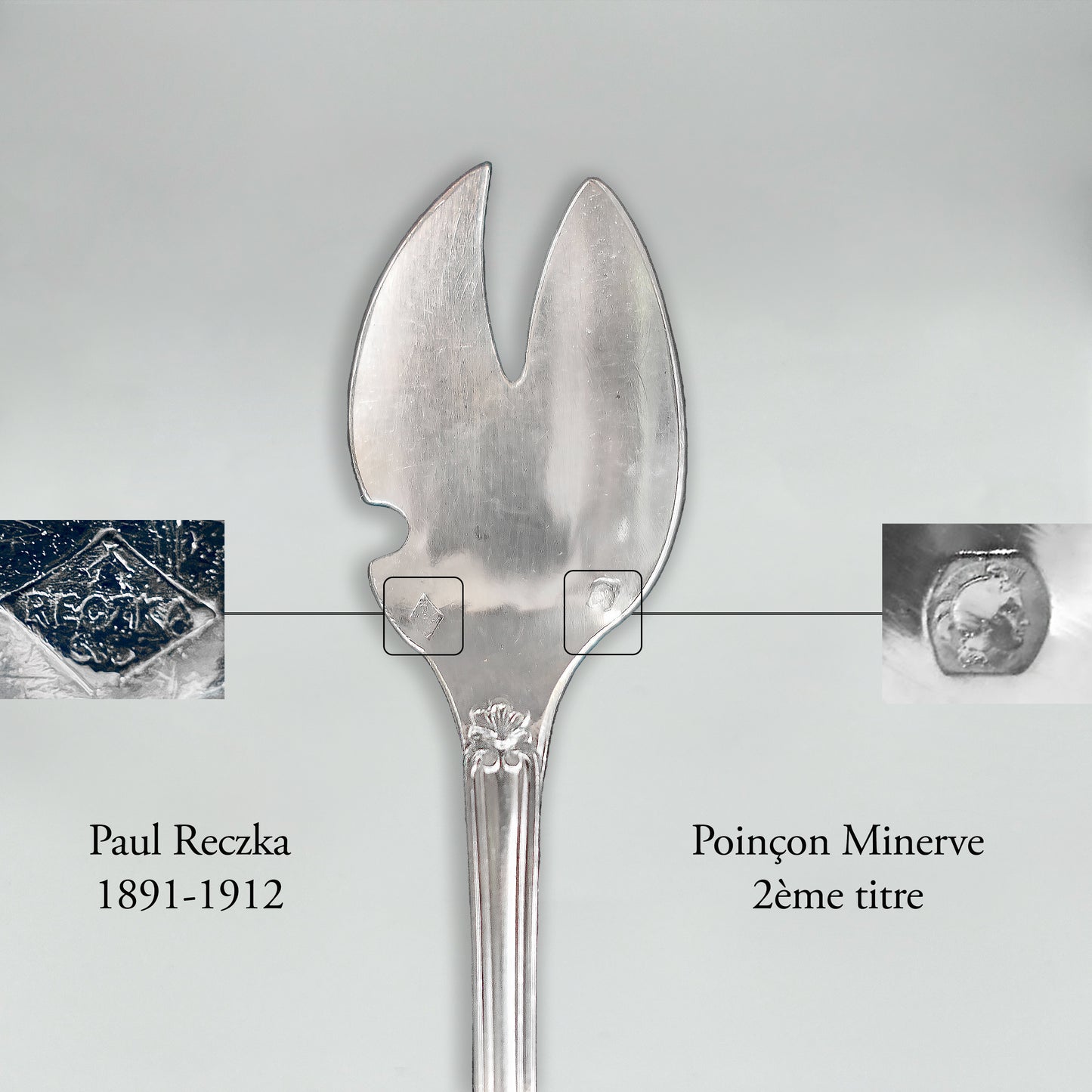 Fourchette à huîtres en argent massif, Paul Reczka