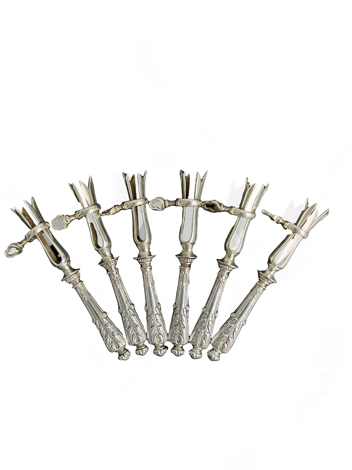 6 manchons à côtelette, argent fourré & métal argenté