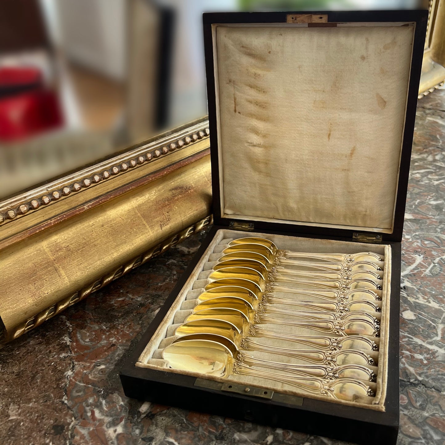 Cuillère à thé en argent massif & en vermeil, style Louis XVI, France