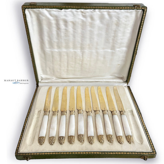 Mother-of-pearl and vermeil fruit knives, 10 pcs