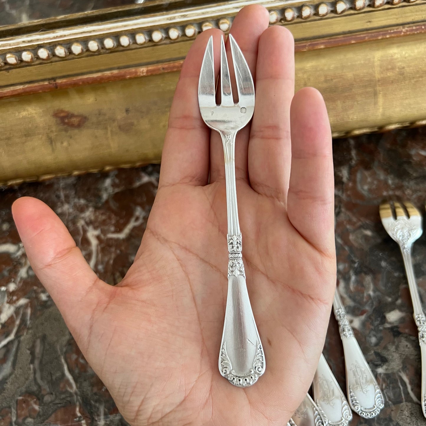 Fourchettes à gâteaux en argent massif, 12 pcs, Henri Soufflot, XIXe