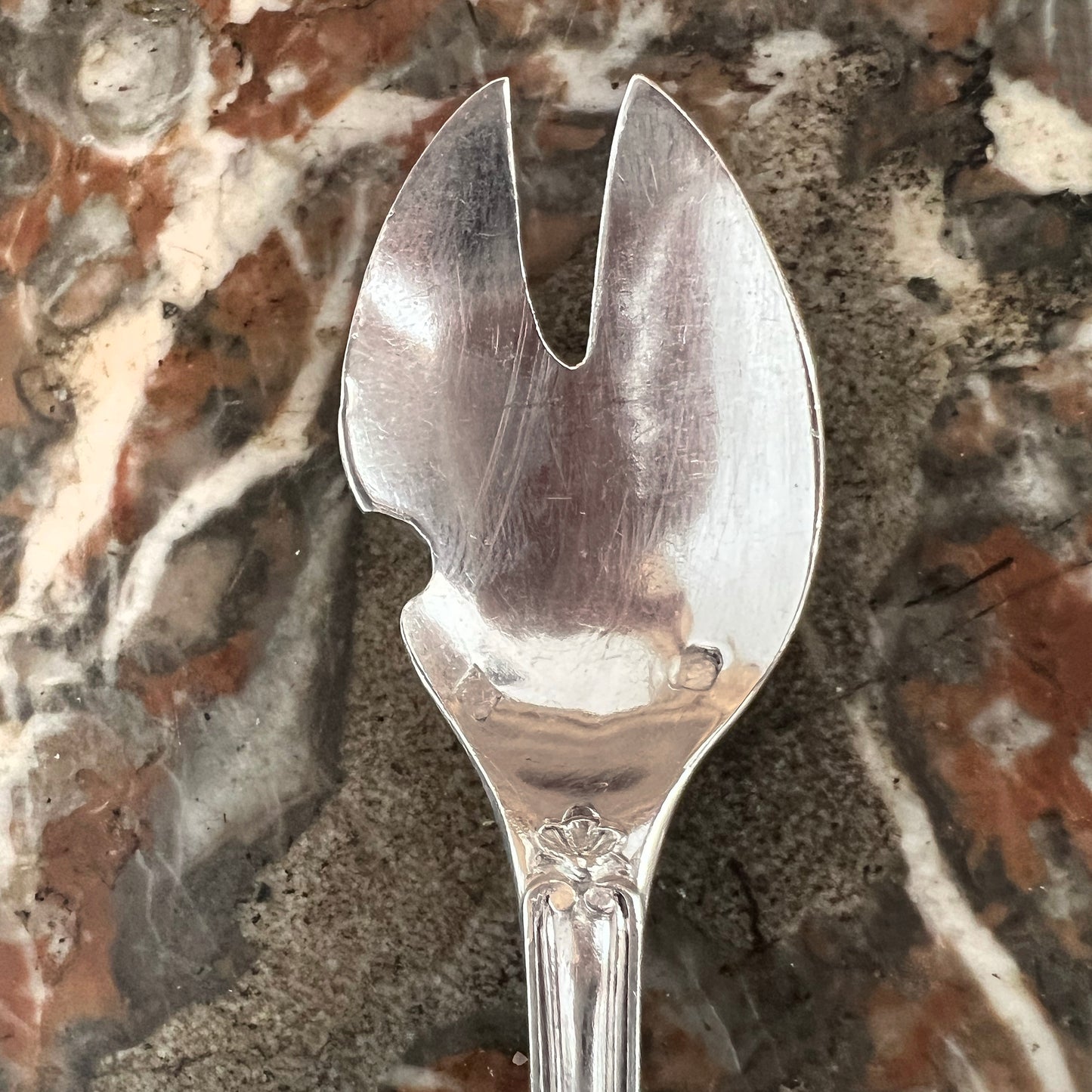 Fourchette à huîtres en argent massif, Paul Reczka