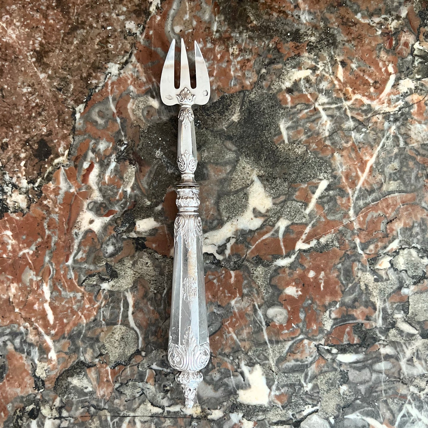 Fourchette à huîtres en argent & argent fourré, St. Louis XV, E.Bonnesoeur