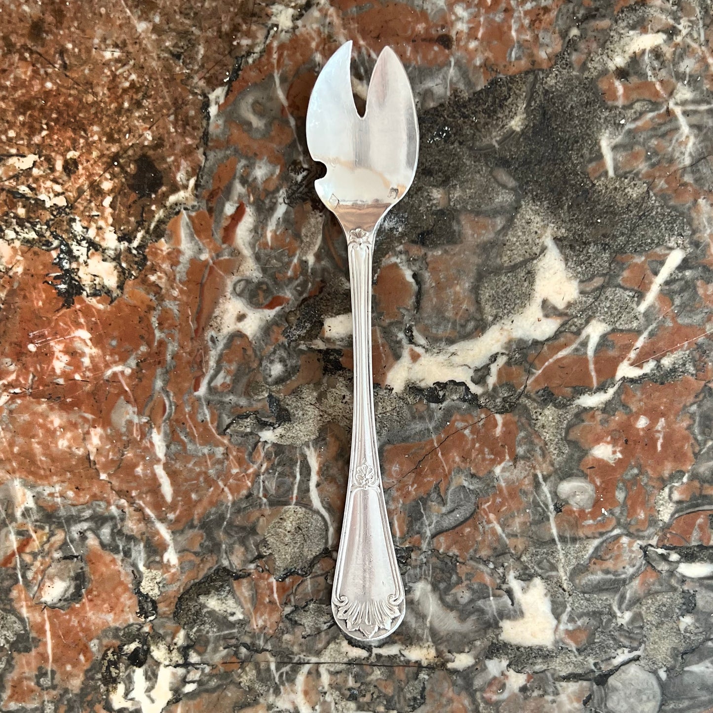 Fourchette à huîtres en argent massif, Paul Reczka