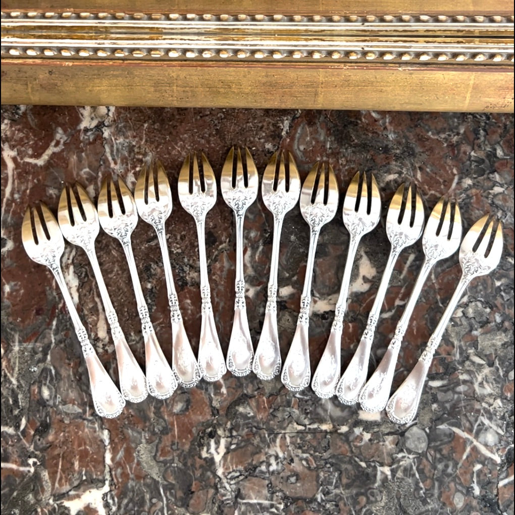 Fourchettes à gâteaux en argent massif, 12 pcs, Henri Soufflot, XIXe