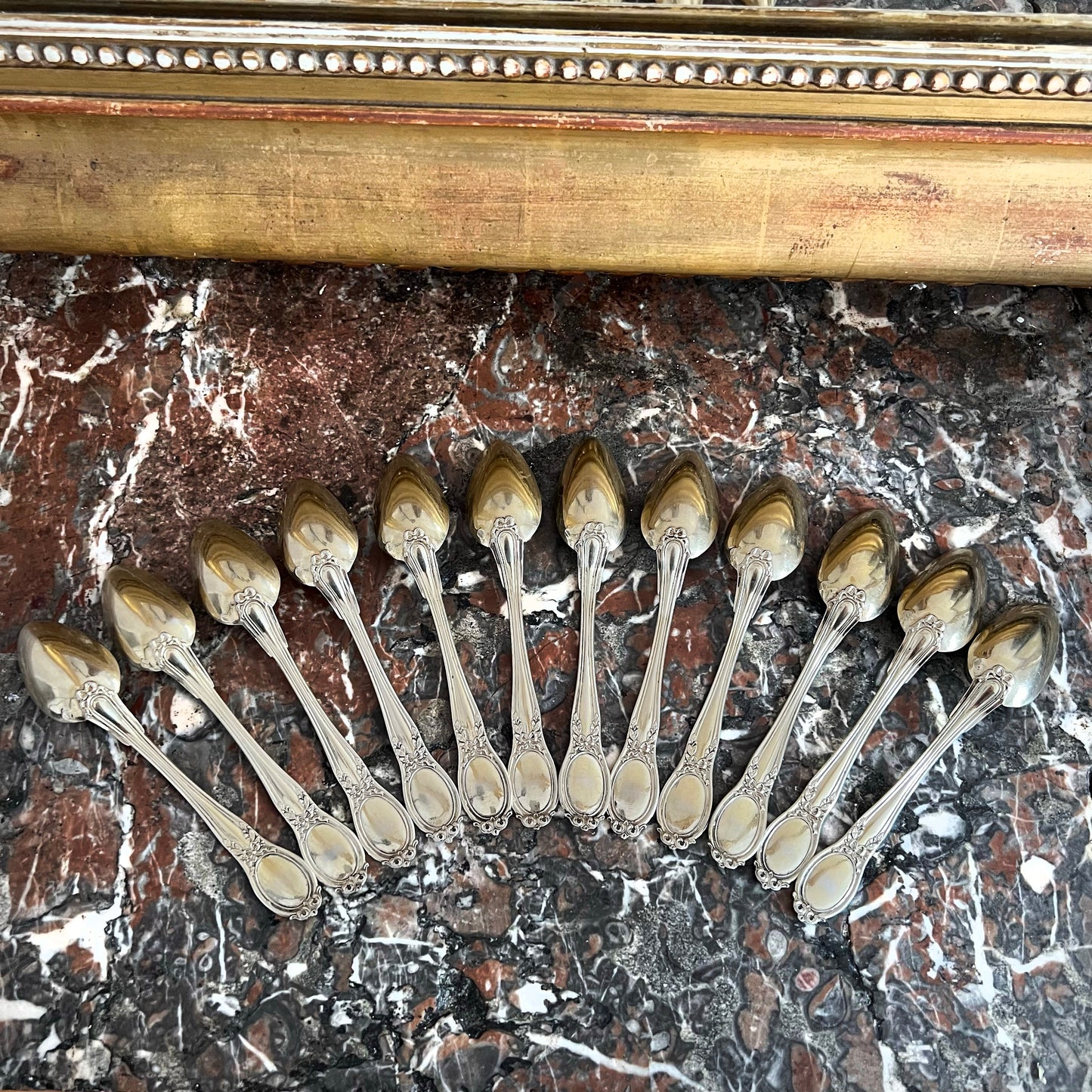 Cuillère à thé en argent massif & en vermeil, style Louis XVI, France