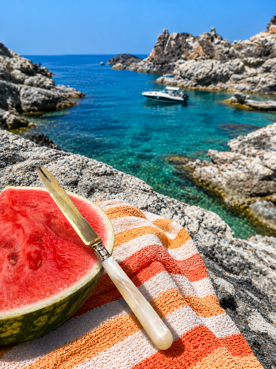 Couteaux fourchettes à melon en nacre et métal doré