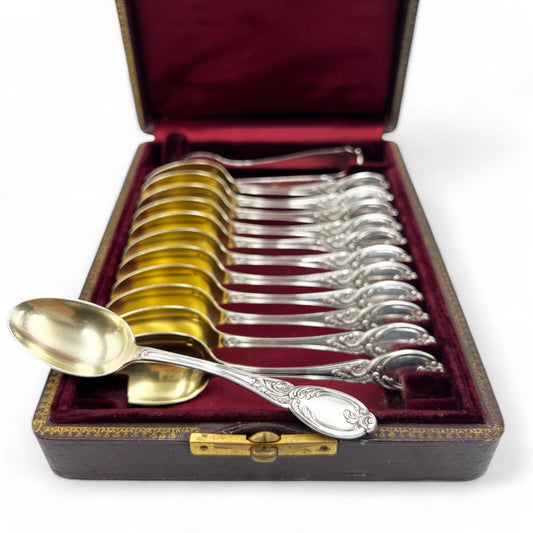 Cuillères à moka en argent massif et en vermeil, 13 pcs, Hénin & Vivier (1891-1896)