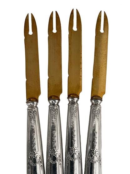 Couteaux à melons anciens, en argent fourré et en métal doré, 4 pcs