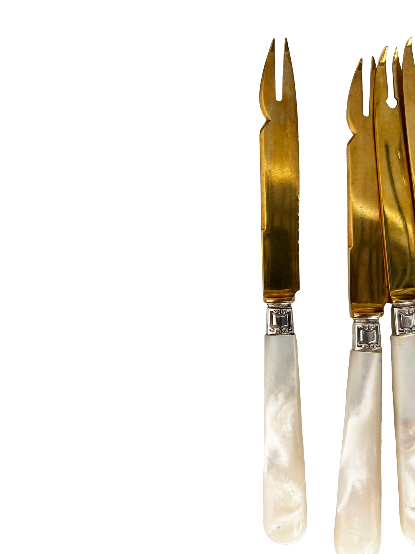 Couteaux fourchettes à melon en nacre et métal doré, 5 pcs (Déclassé)