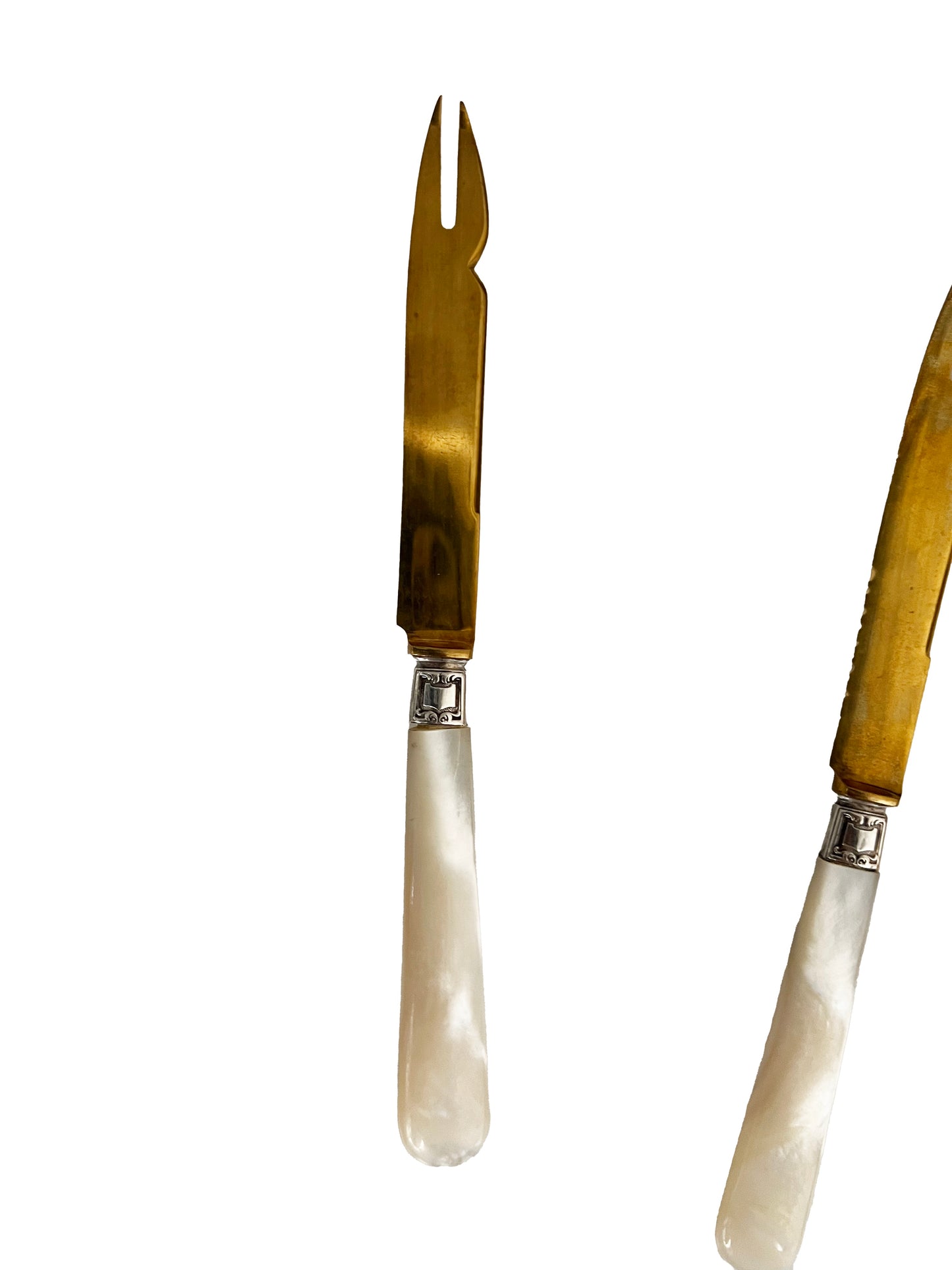 Couteaux fourchettes à melon en nacre et métal doré, 5 pcs (Déclassé)