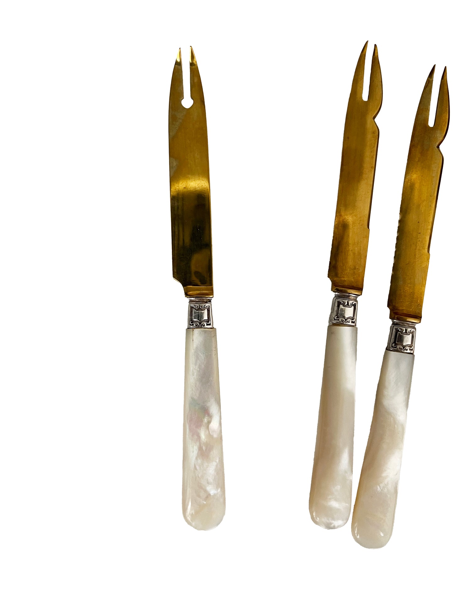 Couteaux fourchettes à melon en nacre et métal doré, 5 pcs (Déclassé)