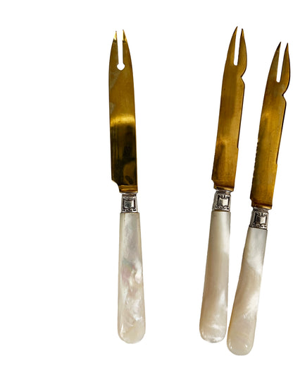 Couteaux fourchettes à melon en nacre et métal doré, 5 pcs (Déclassé)