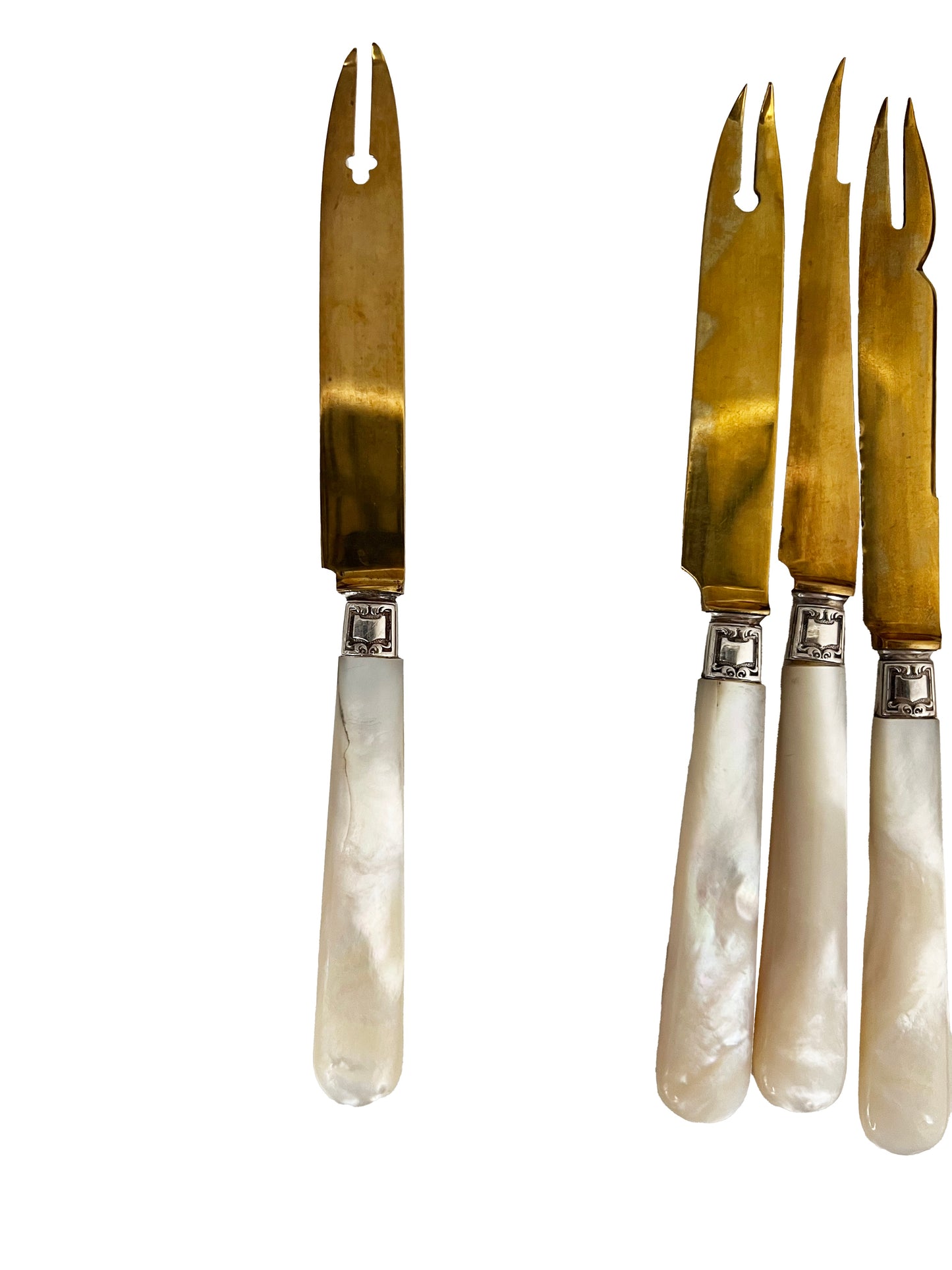Couteaux fourchettes à melon en nacre et métal doré, 5 pcs (Déclassé)