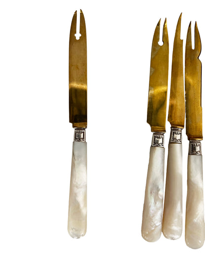 Couteaux fourchettes à melon en nacre et métal doré, 5 pcs (Déclassé)