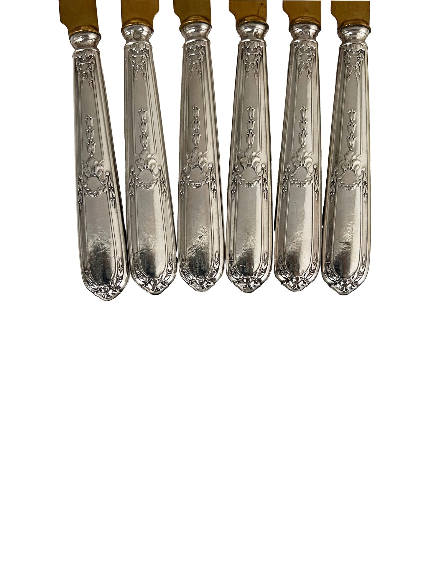 Couteaux à melons anciens, en argent fourré et en métal doré, 6 pcs