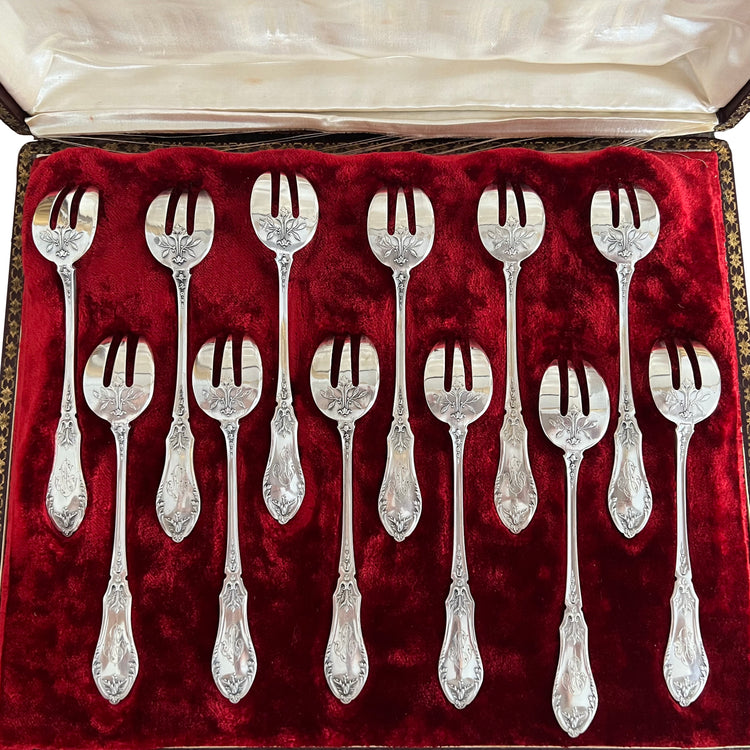 Solid silver oyster forks, 12 pcs, Victor Boivin