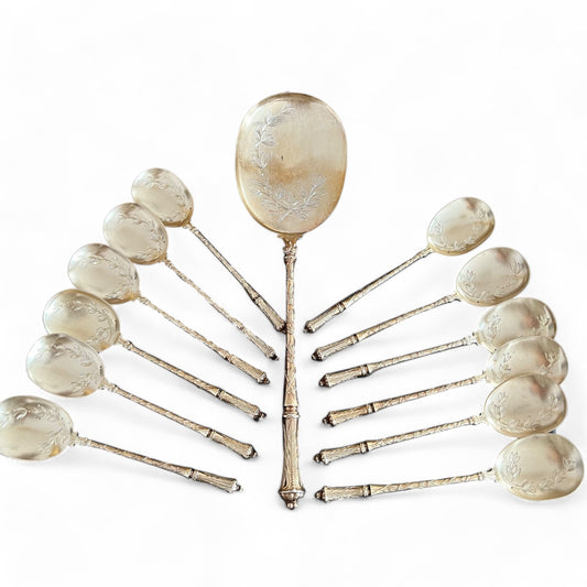 Service à glace en vermeil, Puiforcat, modèle Russe laurier (circa 1870), 13 pcs