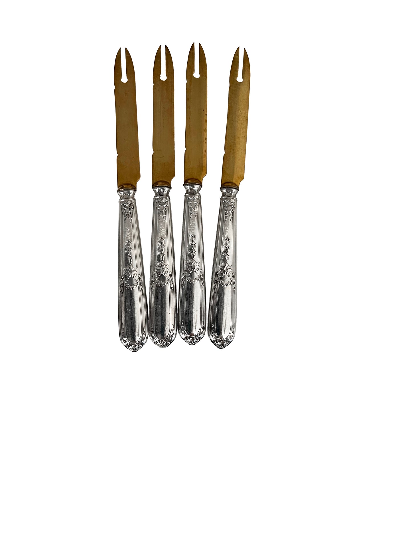 Couteaux à melons anciens, en argent fourré et en métal doré, 4 pcs