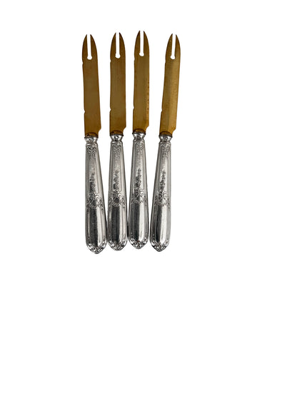 Couteaux à melons anciens, en argent fourré et en métal doré, 4 pcs