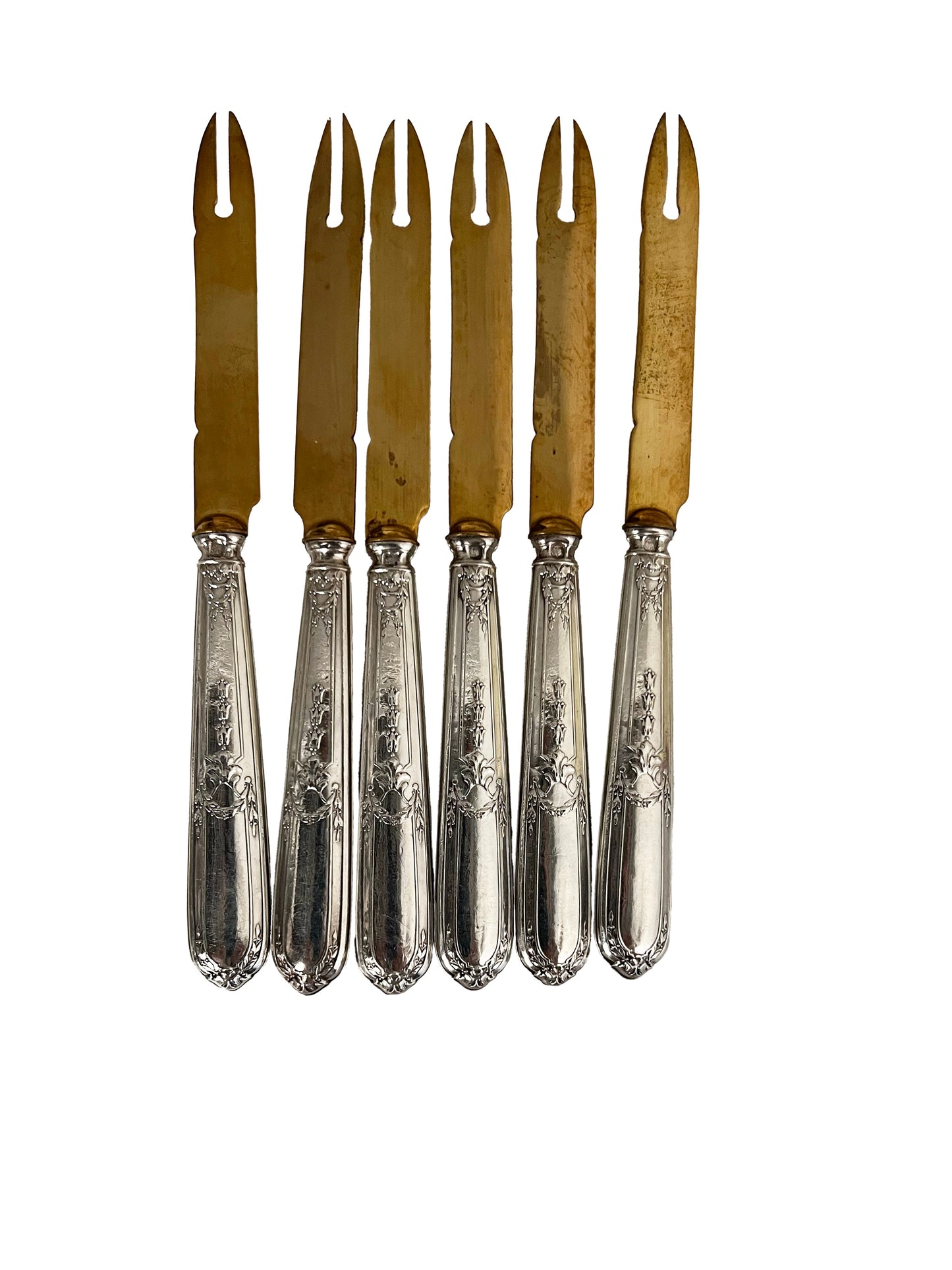 Couteaux à melons anciens, en argent fourré et en métal doré, 6 pcs
