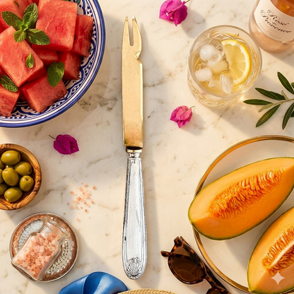 Couteaux fourchettes à melons, à décor de coquille