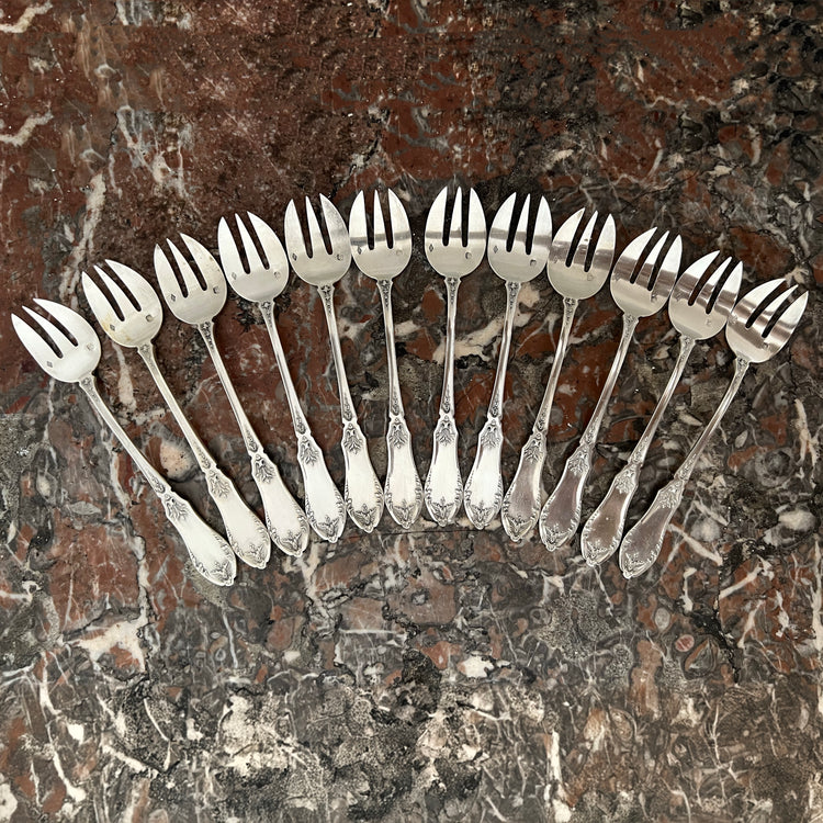 Fourchettes à huîtres en argent massif, 12 pcs, Victor Boivin