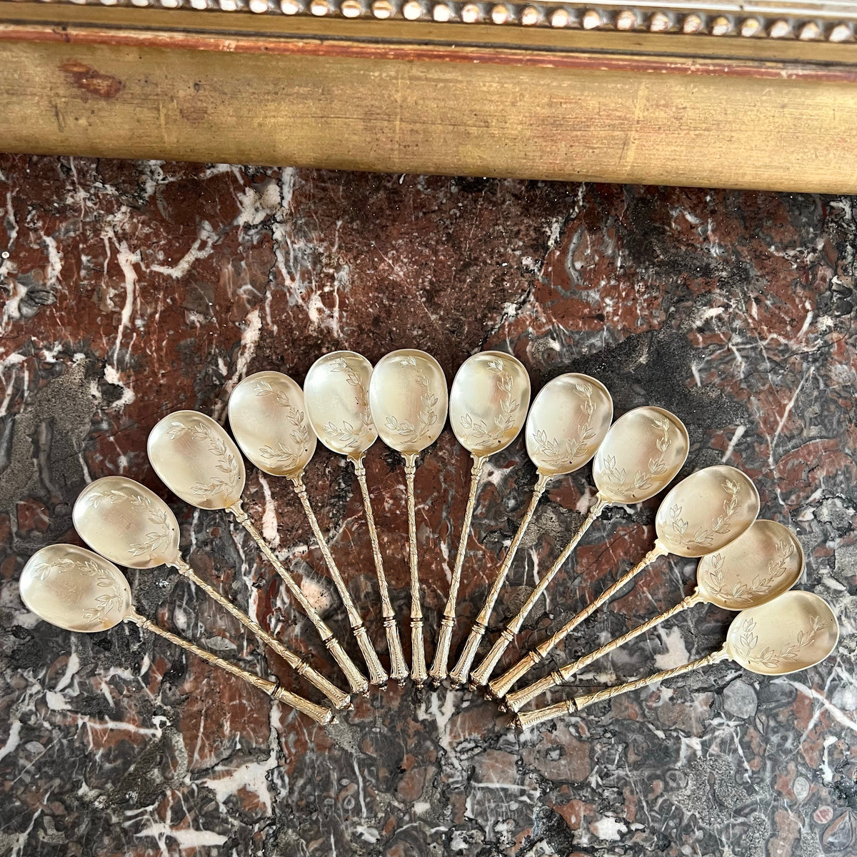 Vermeil ice service, Puiforcat, Russian laurel pattern (circa 1870), 13 pieces