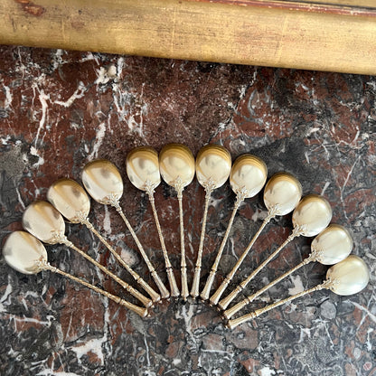 Service à glace en vermeil, Puiforcat, modèle Russe laurier (circa 1870), 13 pcs