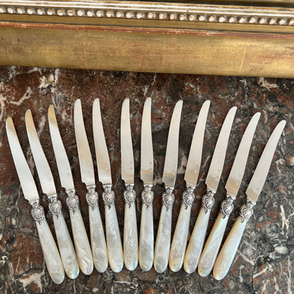 Fruit knives, mother-of-pearl & silver, 12 pieces, Paul Canaux & Cie