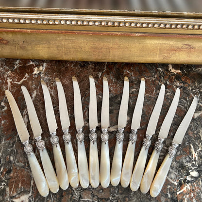 Fruit knives, mother-of-pearl & silver, 12 pieces, Paul Canaux & Cie