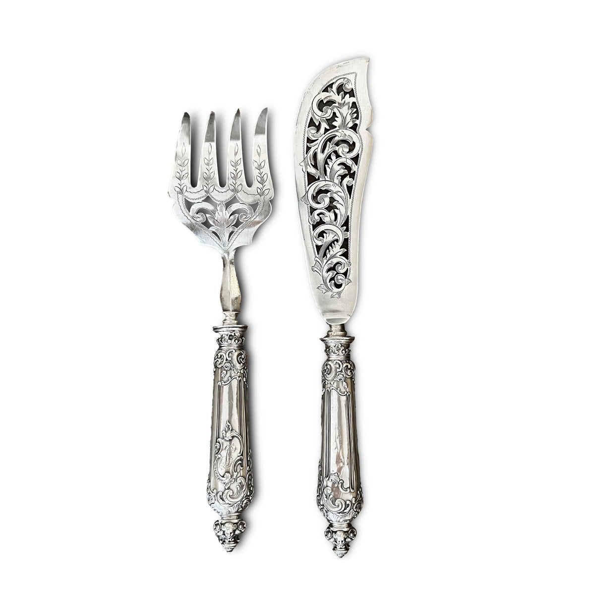 Service de couvert à poisson, Néo Renaissance, argent fourré, France