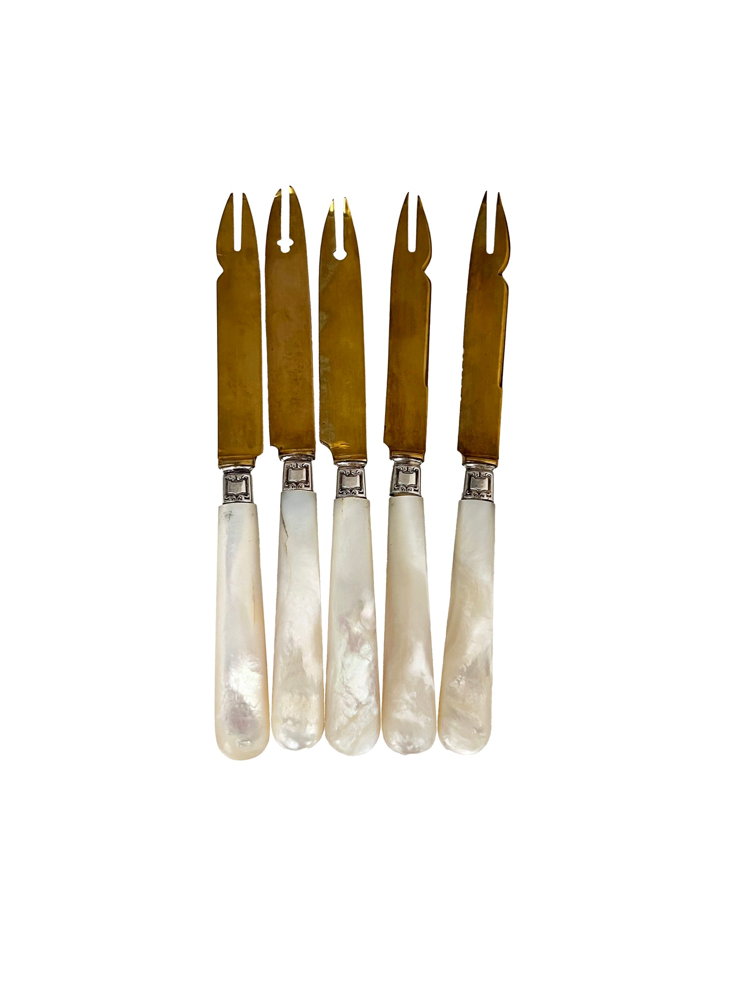 Couteaux fourchettes à melon en nacre et métal doré, 5 pcs (Déclassé)