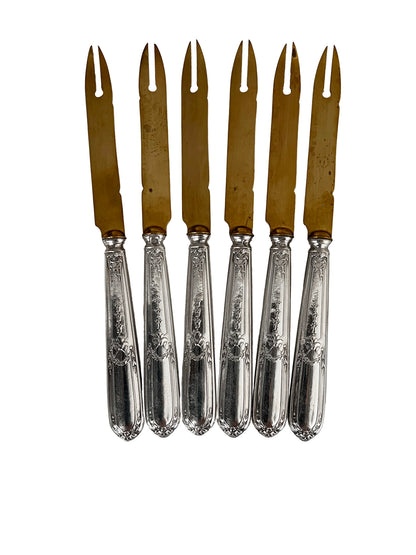 Couteaux à melons anciens, en argent fourré et en métal doré, 6 pcs