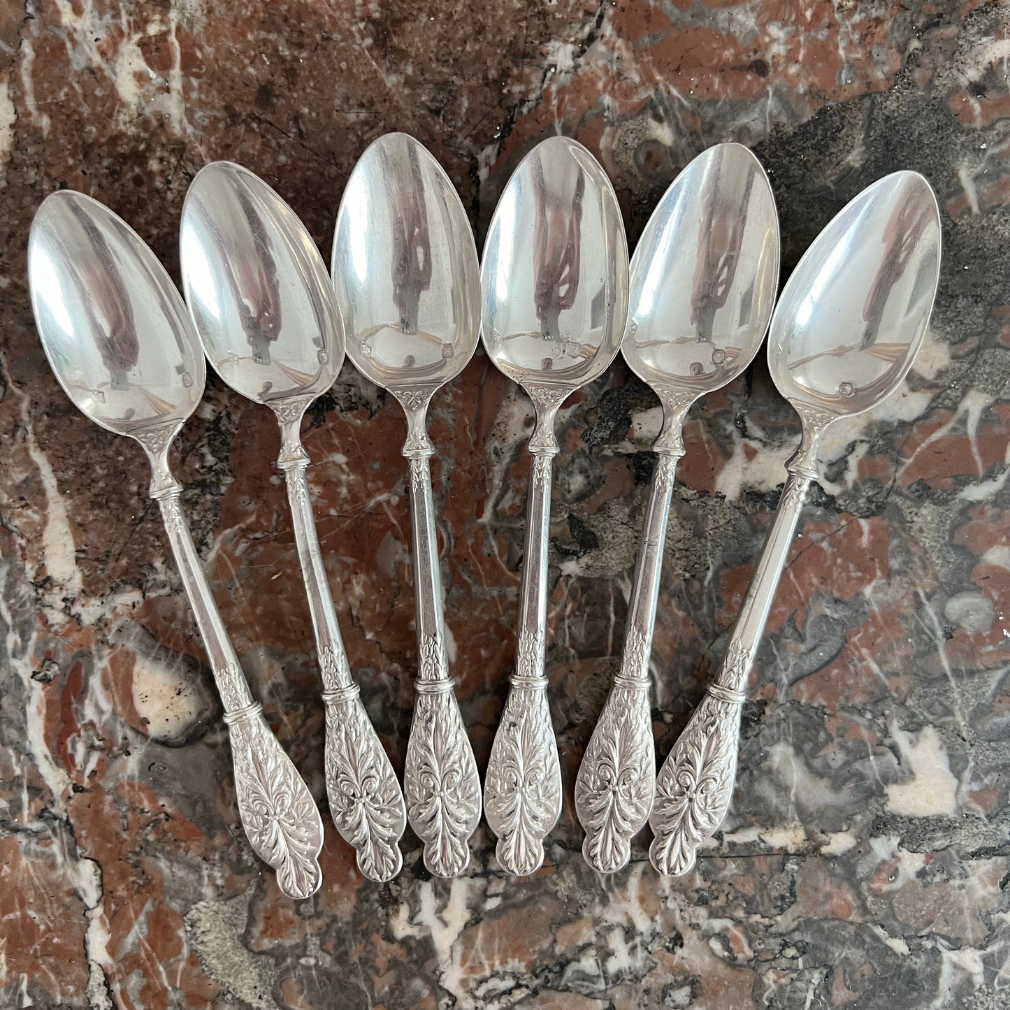 Cuillères à café en argent massif, 6 pcs, Ravinet d'Enfert