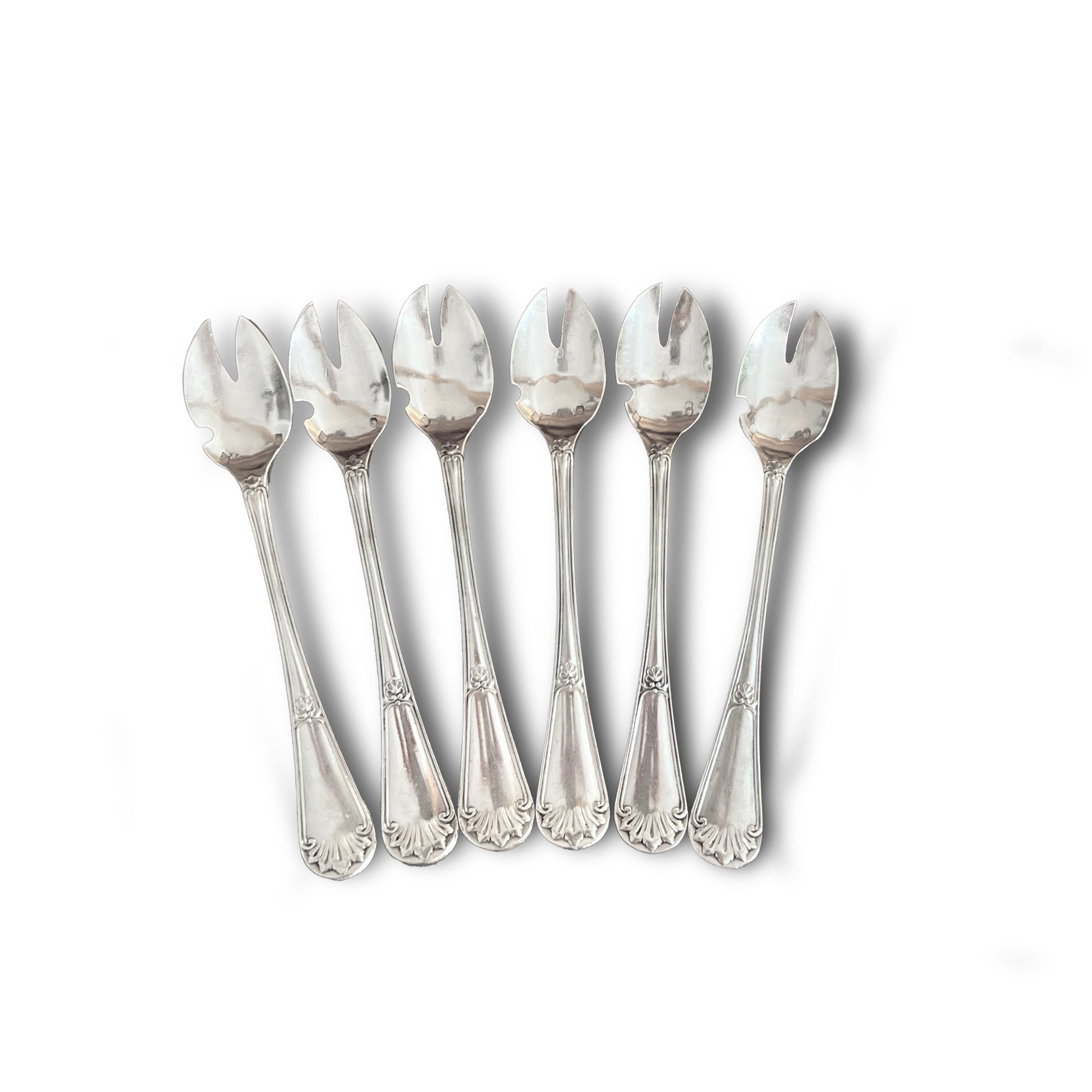 12 fourchettes à huitre métal argenté style art deco lotti orfèvre PP 1930 French silver-plated oyster forks 13,9cm - France